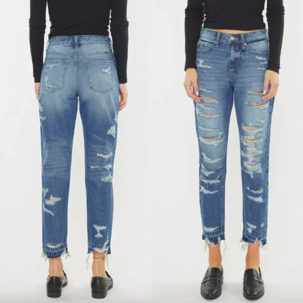 KanCan Jeans High Rise Boyfriend Distressed Cropped Medium Wash SZ 13/30 - Picture 3 of 16